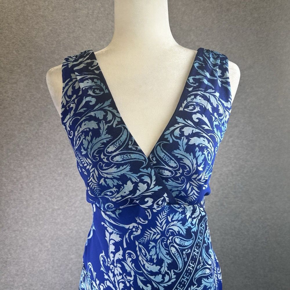 Womens Size 10 Paisley Midi Sleeveless Dress Blue‎ Assymetrical Hem Resortwear - Picture 4 of 16